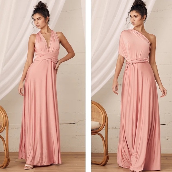 Lulu's Always Stunning Convertible Blush Pink Maxi Dress Size Large - Picture 1 of 7